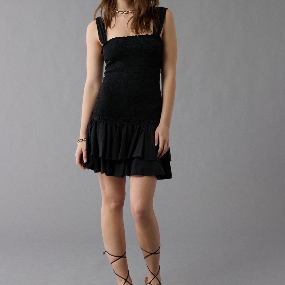 American Eagle Sunchaser Knit Smocked Drop Waist Mini Dress - Picture 1 of 5